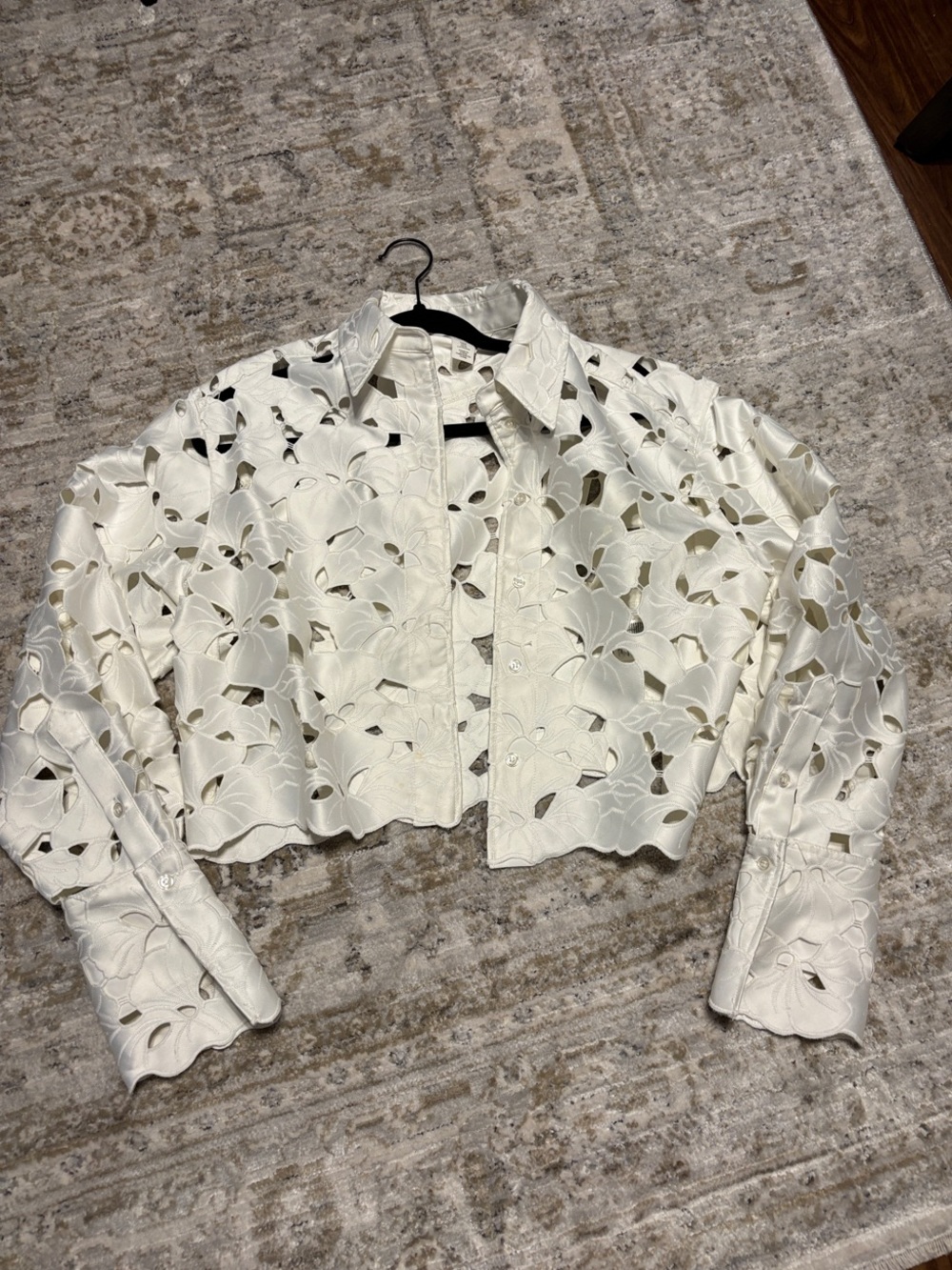 H&M White Eyelet Cropped Button-Front Shirt